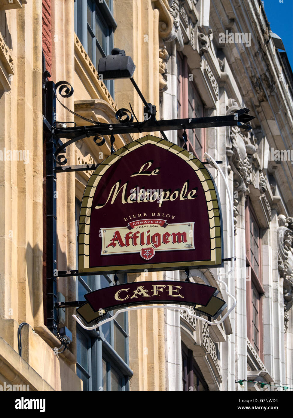 LILLE, FRANCE - JUNE 08, 2014:  Colourful sign outside Cafe Le Metropole Stock Photo