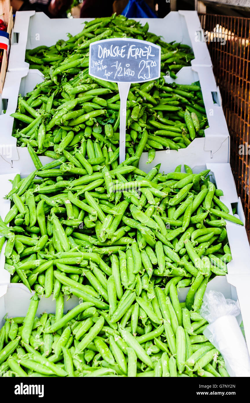 Danish peas (Danske ærter) for sale at a market stall Stock Photo
