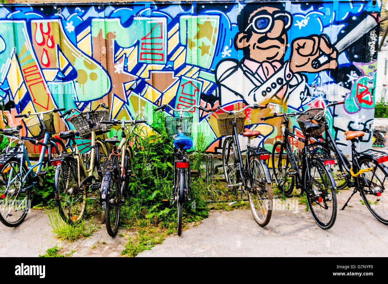 Bicycle park in Freetown Christiania, Copenhagen Stock Photo