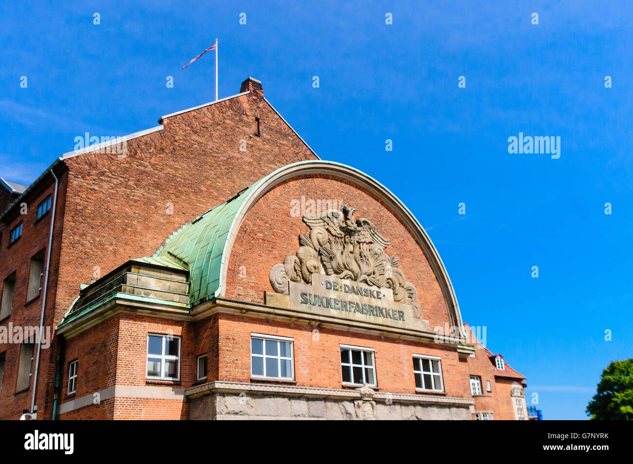 Nordic Sugar factory and headquarters, Copenhagen, Denmark, with sign 'De Danske Sukkerfabrikker' Stock Photo