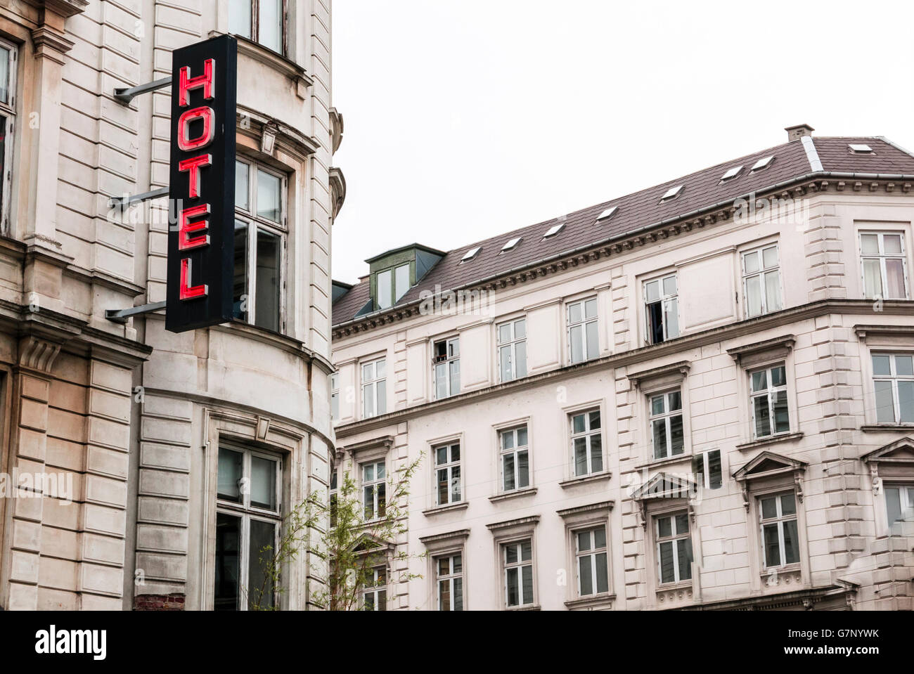 Sign for a hotel in Copenhagen. Stock Photo