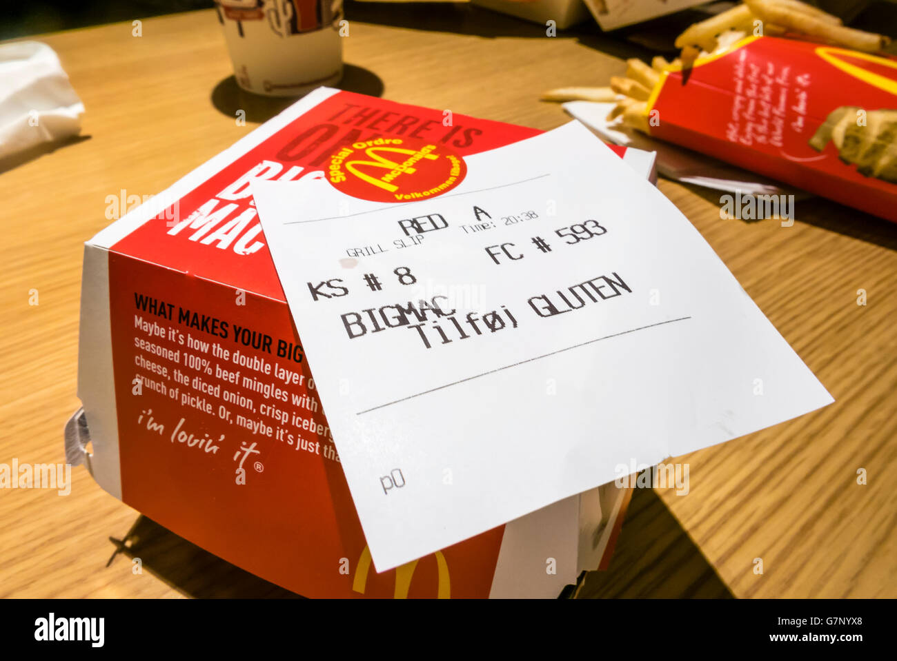 Gluten Free Big-Mac hamburger in a McDonald's restaurant. Copenhagen, Denmark Stock Photo