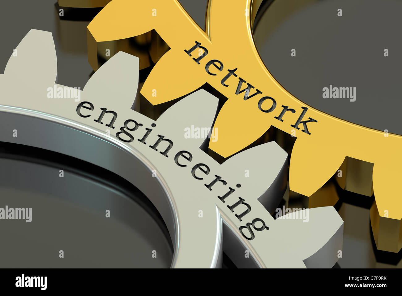 network engineering concept on the gearwheels, 3D rendering Stock Photo