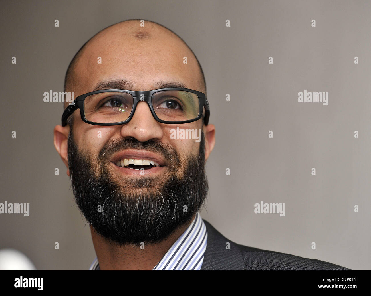 Asim Qureshi of CAGE, speaks about the person he knows as Mohammed Emwazi,  who has been named as the Islamic State executioner 'Jihadi John', during a  press conference at the P21 Gallery,