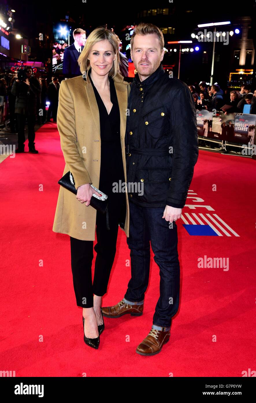 Jenni Falconer (left) and James Midgley attending the world premiere of House of Cards - Season 3 at the Empire Cinema, Leicester Square, London. Stock Photo