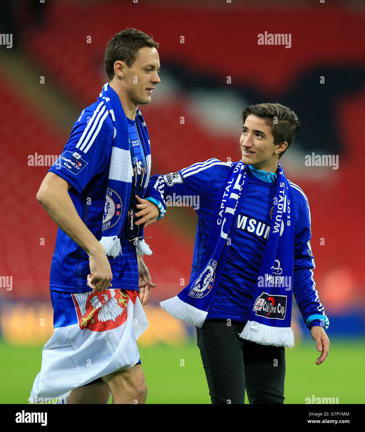 Chelsea's Nemanja Matic (celebrates)with Jose Mario Mourinho Jr. Stock Photo