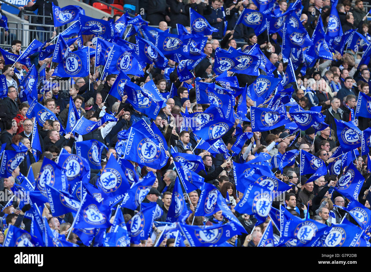 General view of Chelsea fans in front of a 'Cyprus Blues' banner