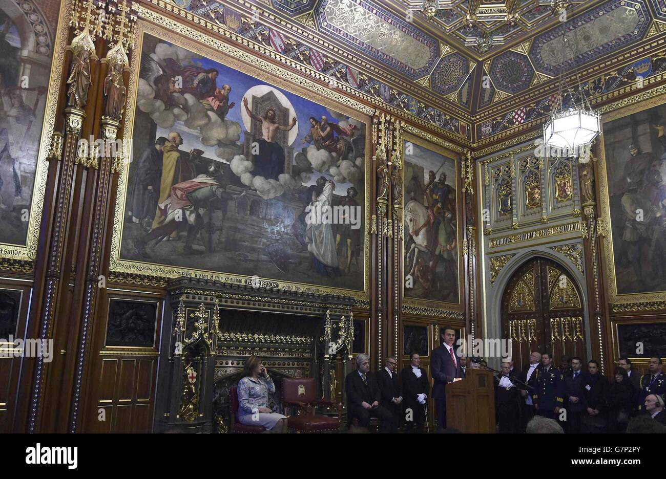 Mexico's President Enrique Pena Nieto delivers an address to members of the British All-Party Parliamentary Group at the Houses of Parliament in London. The President and his wife are guests of Queen Elizabeth II during their three day state visit to Britain. Stock Photo