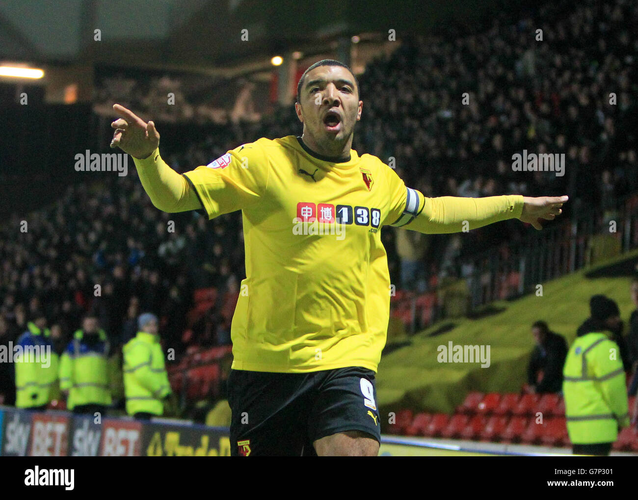 Soccer - Sky Bet Championship - Watford v Fulham - Vicarage Road. Watford's Troy Deeney celebrates scoring his side's first goal of the game Stock Photo