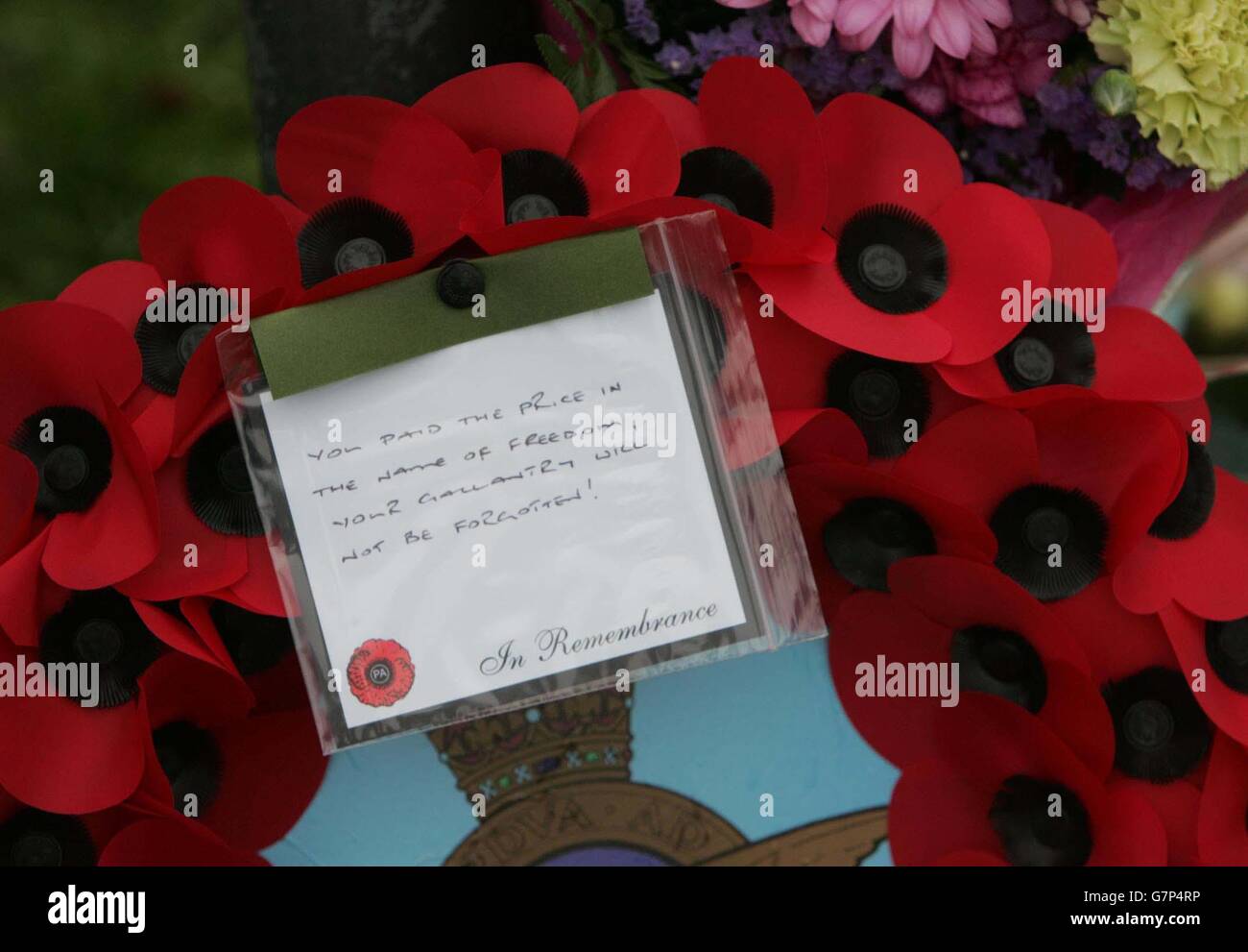 A message flowers at the main gate of RAF Lyneham