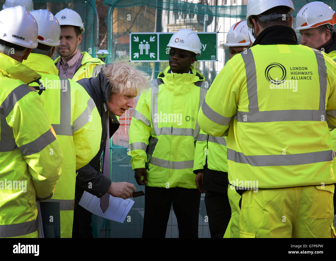 Mayor of London Boris Johnson during a visit to St George's Circus in Southwark, London, as construction on the new North-South Cycle Superhighway begins. Stock Photo