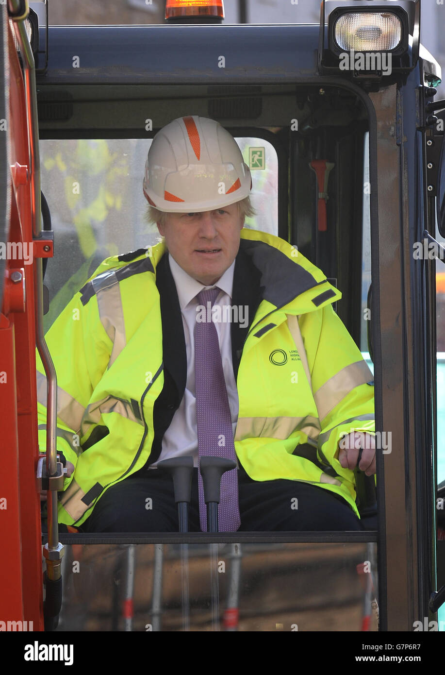 Mayor of London Boris Johnson during a visit to St George's Circus in Southwark, London, as construction on the new North-South Cycle Superhighway begins. Stock Photo