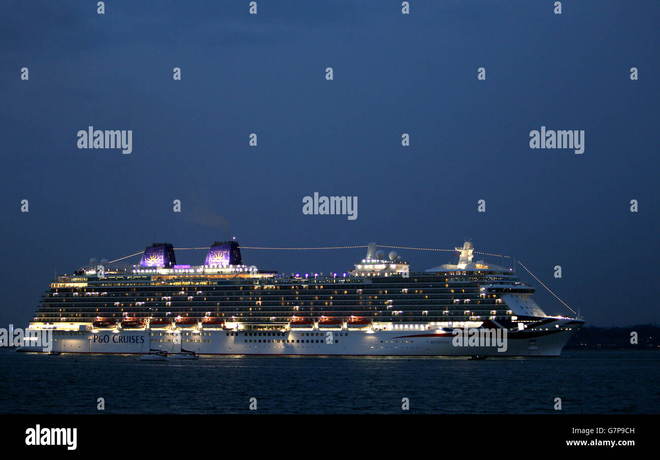 The new P&O Cruises ship Britannia sets off on her maiden voyage, from
