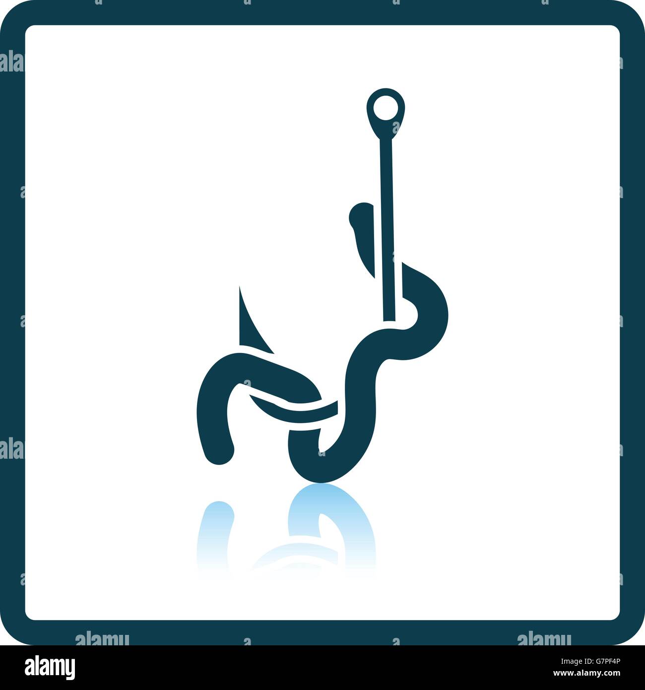 Icon of worm on hook. Shadow reflection design. Vector illustration. Stock Vector