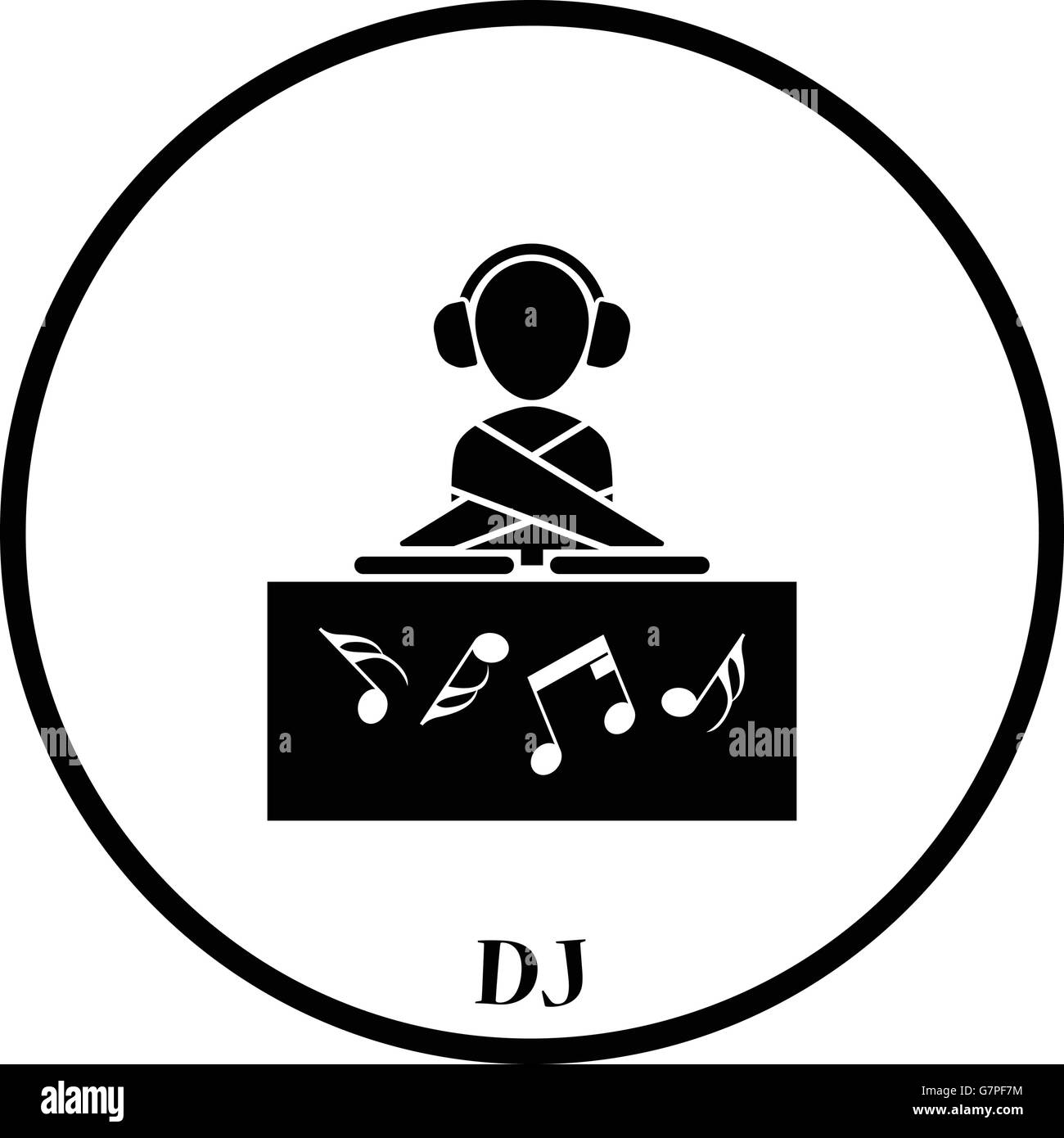 Night club DJ icon. Thin circle design. Vector illustration. Stock Vector