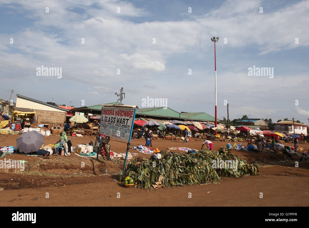 A market as Kenyans going about their daily life near the town of Nanukye. Stock Photo