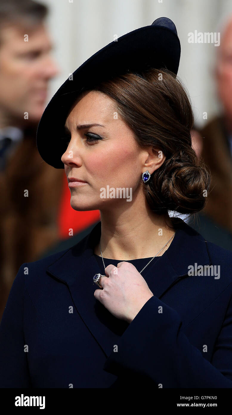 The Duchess of Cambridge watch the military parades following a commemoration service to mark the end of combat operations in Afghanistan at St Paul's Cathedral, London. Stock Photo