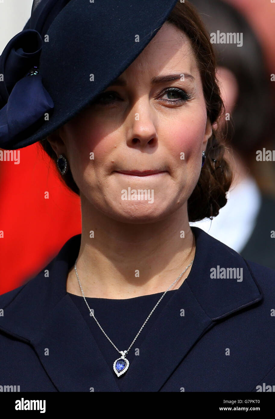 The Duchess of Cambridge watches the military parades following a commemoration service to mark the end of combat operations in Afghanistan at St Paul's Cathedral, London. Stock Photo