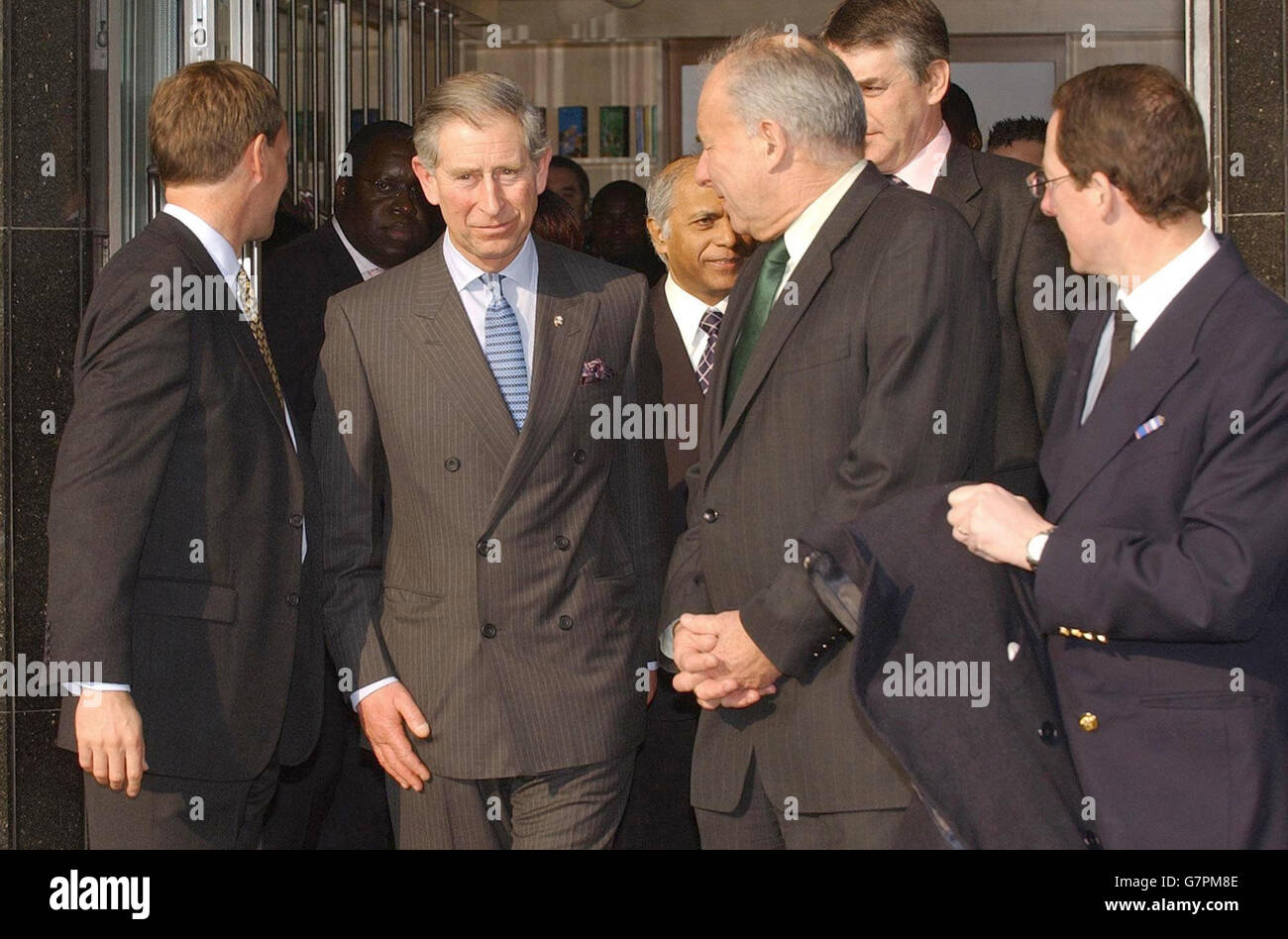 The Prince of Wales, departing, after the official opening. He is seen away by the Secretary general of the Commonwealth Secretariat, Don McKinnon (second right front). Stock Photo