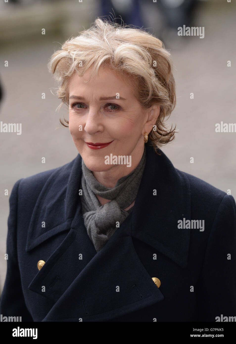 Patricia Hodge arrives at Westminster Abbey in London for the memorial service of Lord Richard Attenborough, who died last year. Stock Photo
