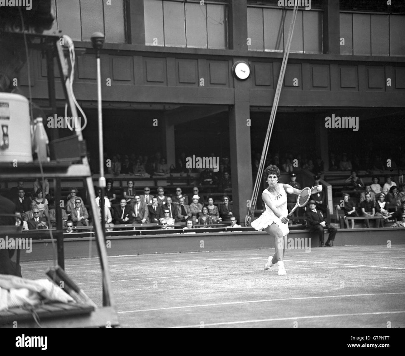 Maria Bueno (Brazil) in action in her quarter final against Australian Robyn Ebbern (not pictured) which she won 6-4,6-1. She would go on to win the title that year. Stock Photo
