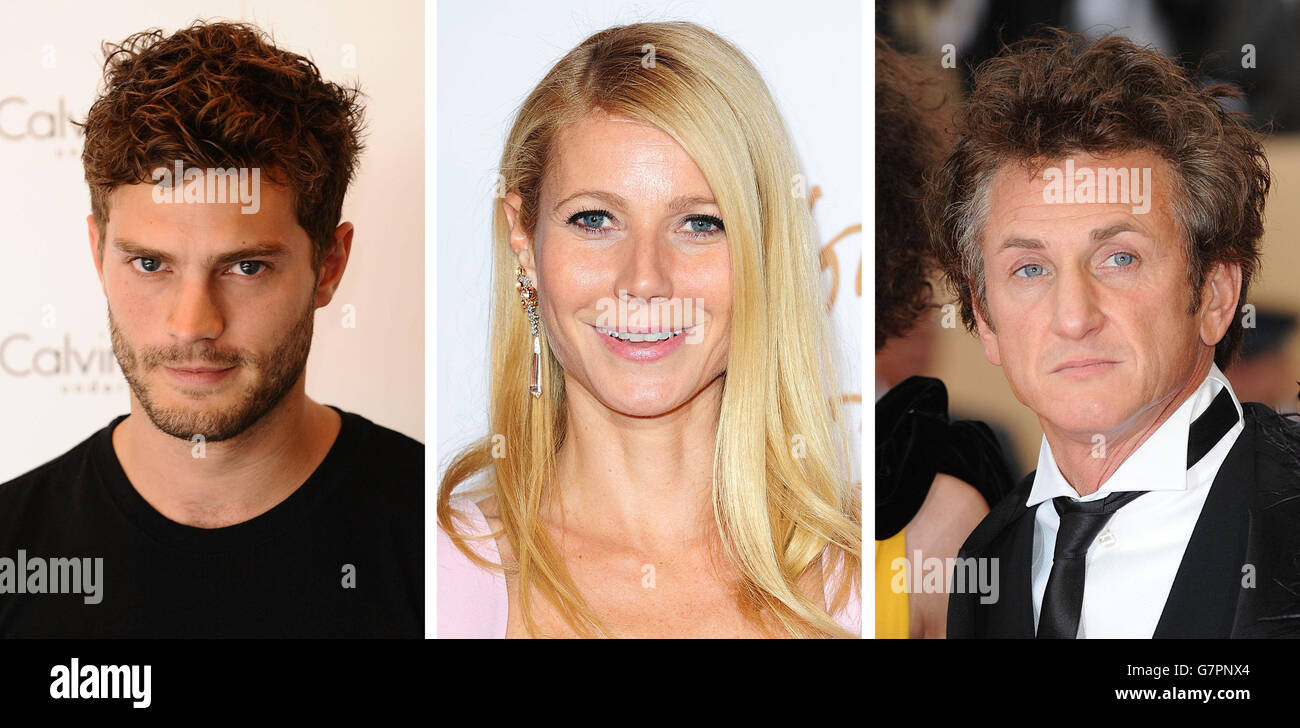 File photos of (from the left) Jamie Dornan, Gwyneth Paltrow and Sean Penn. Stock Photo