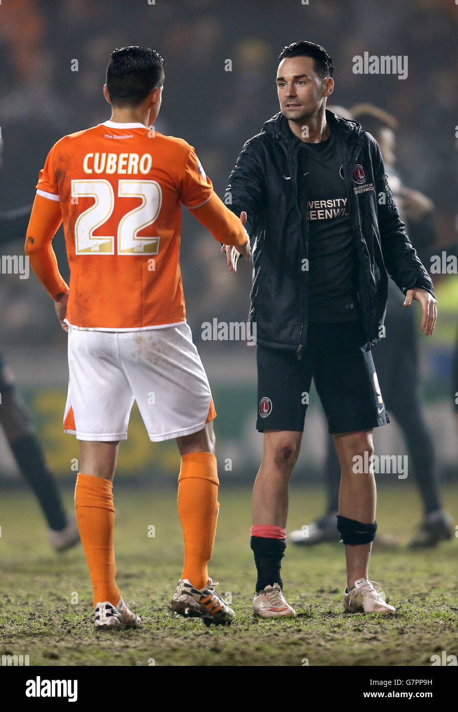 Charlton Athletic's Chris Eagles (right) shakes hands with Blackpool's Jose Miguel Cubero Stock Photo