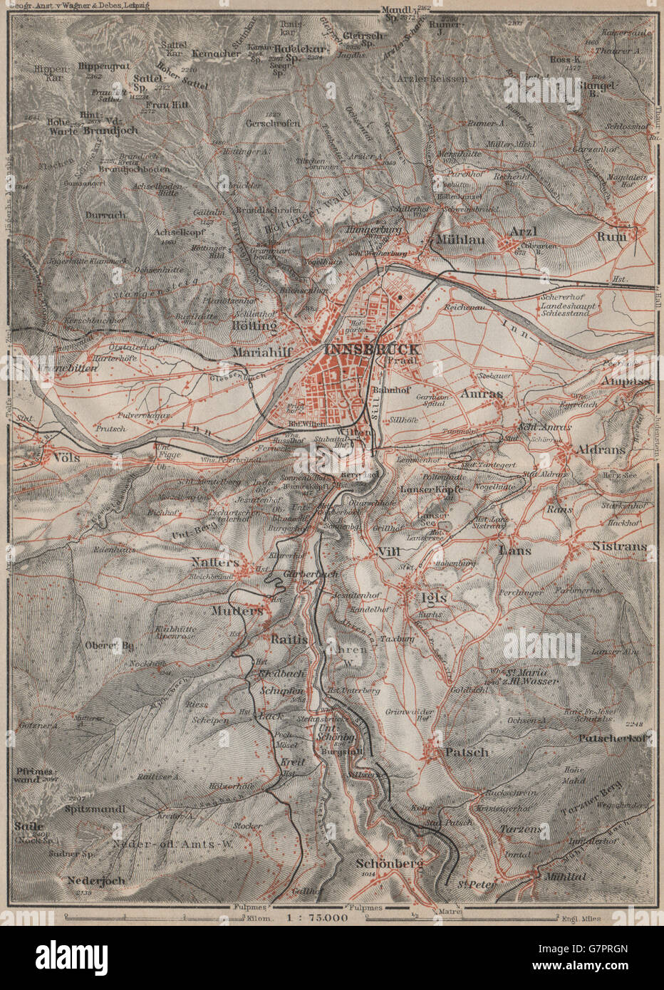 INNSBRUCK ENVIRONS Umgebung. Thaur Gotzens Igls. Austria Österreich, 1911 map Stock Photo