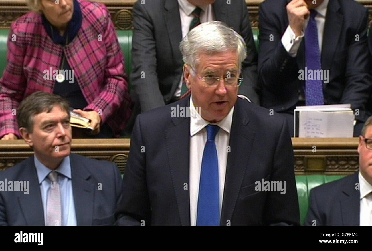 Defence Secretary Michael fallon answers an urgent question in the House of Commons following the announcement that that up to 75 British troops and military staff will be sent to Ukraine next month to advise and train government forces. Stock Photo