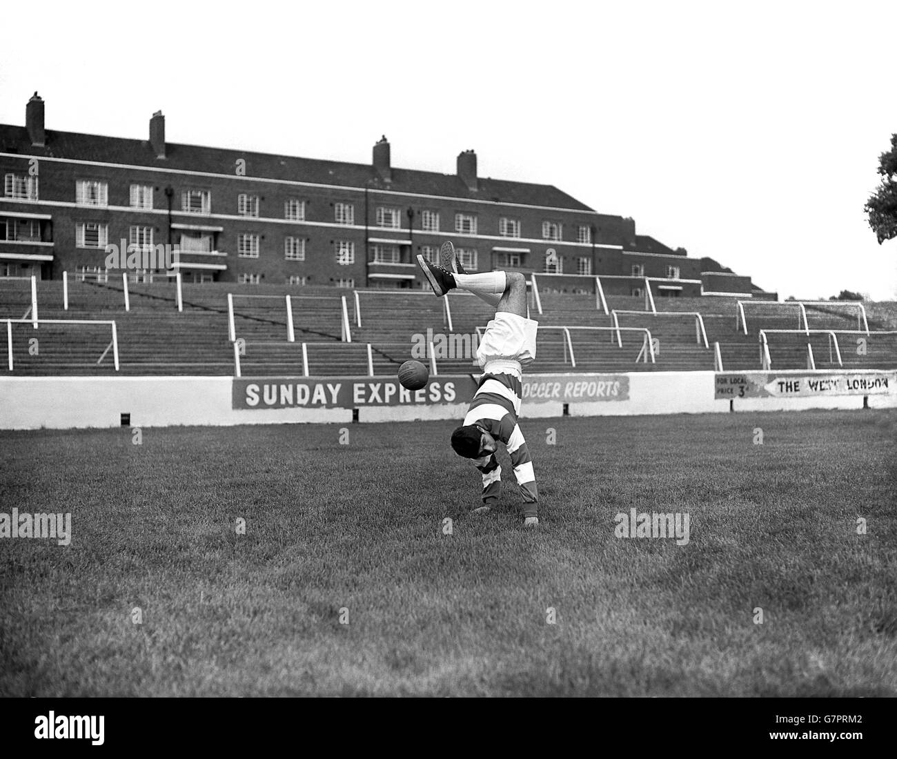 Queens Park Rangers Seth Vafiadis tries an acrobatic shot during pre-season training at Loftus road ahead of the new season. Stock Photo