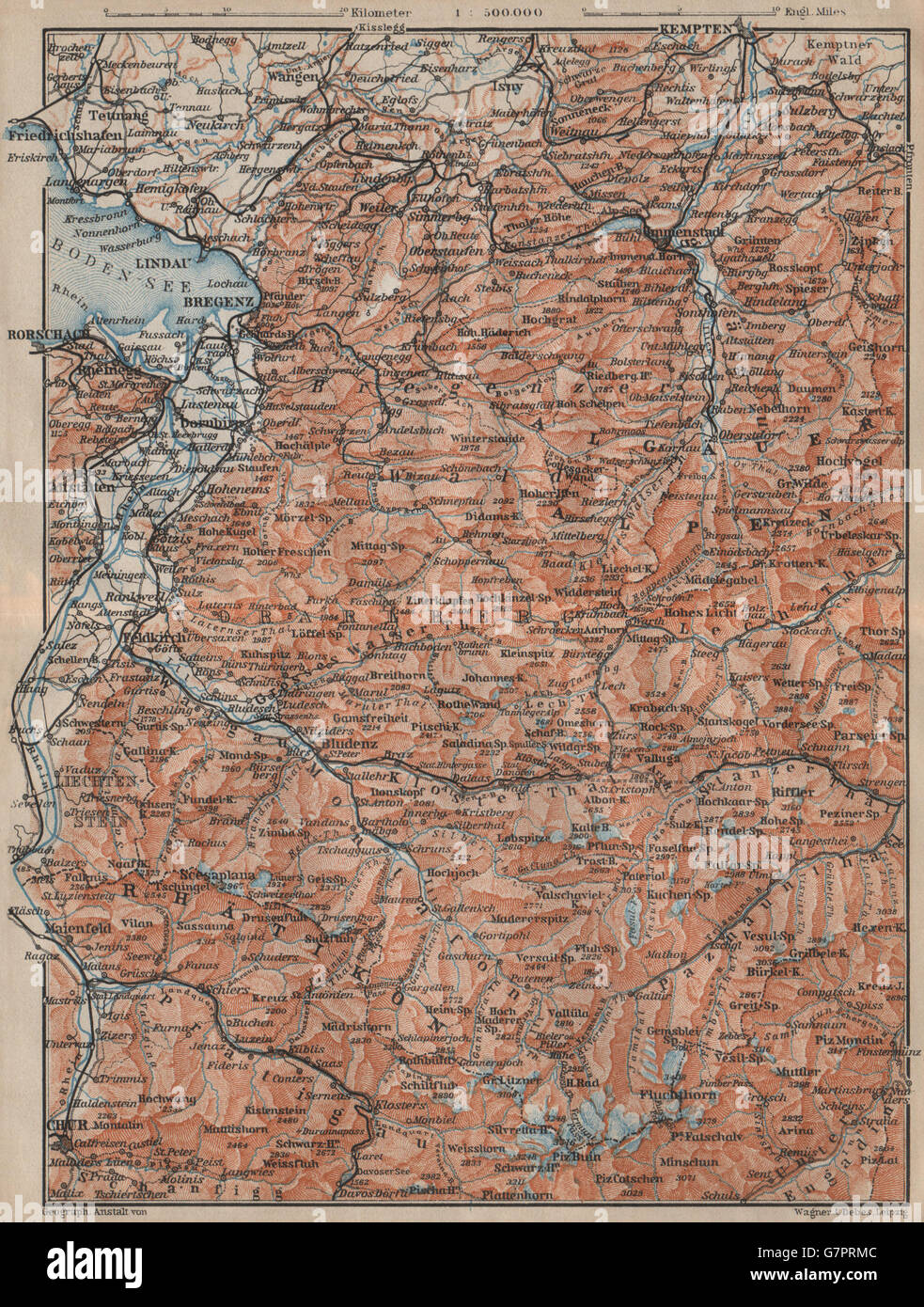 VORARLBERG & BREGENZER WALD. Bludenz St Anton Zürs Lech See Ischgl, 1911 map Stock Photo