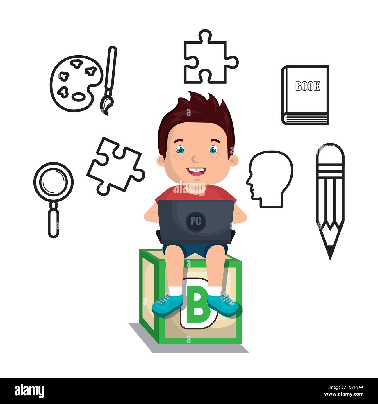 boy studying online isolated icon design Stock Vector Image & Art - Alamy