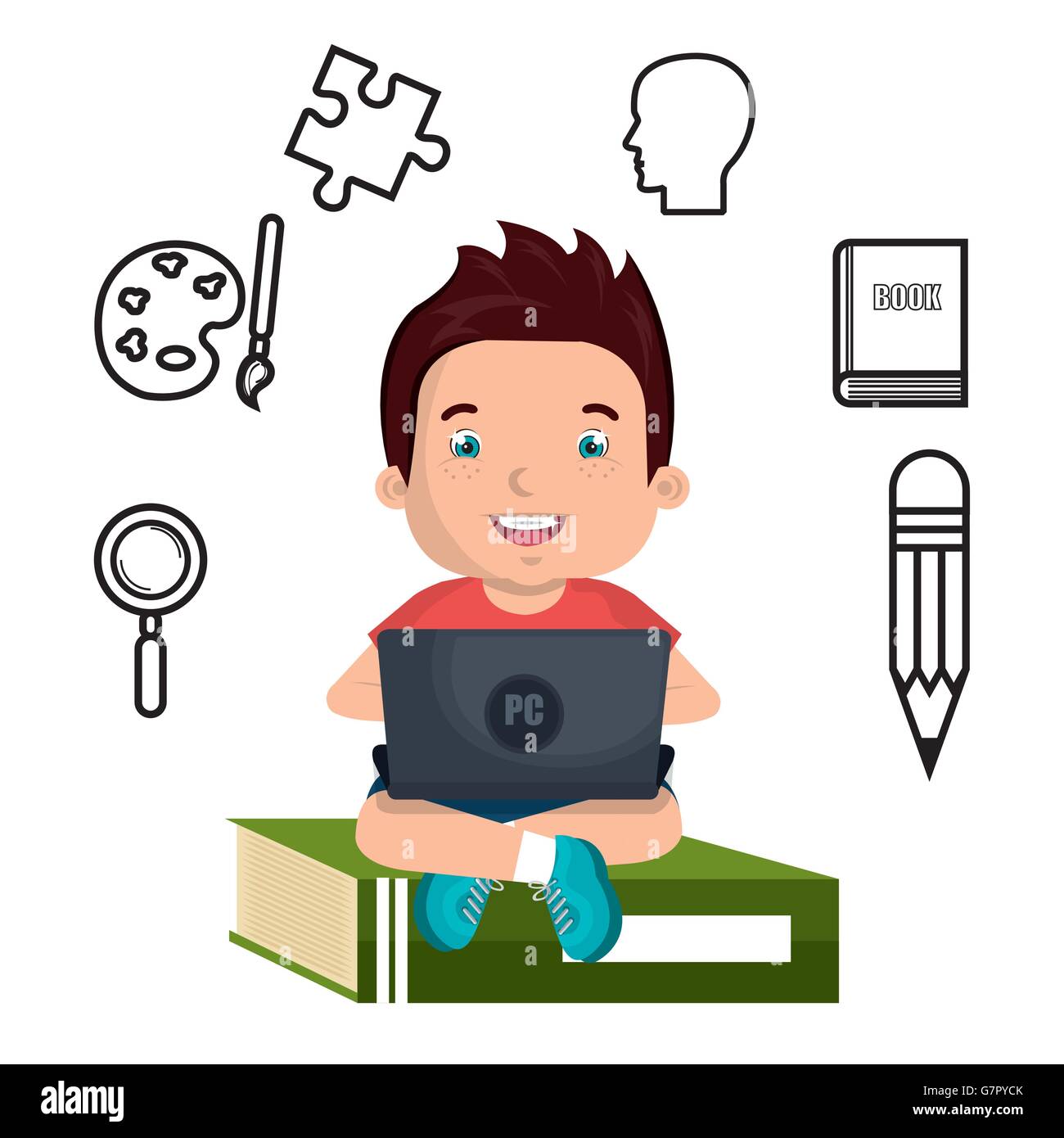 boy studying online isolated icon design Stock Vector Image & Art - Alamy