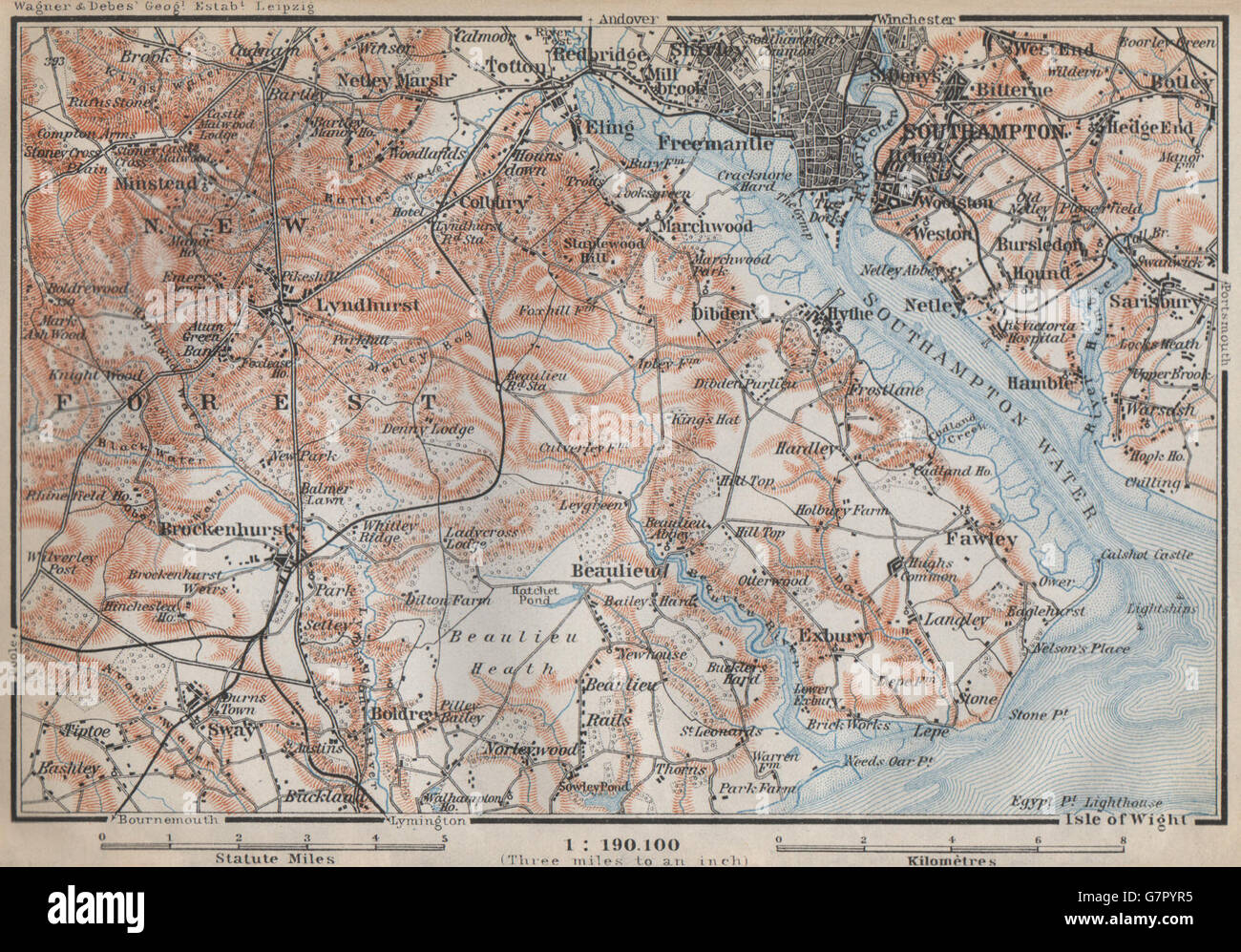 NEW FOREST & SOUTHAMPTON WATER. Lyndhurst Beaulieu Hythe Brockenhurst, 1910 map Stock Photo