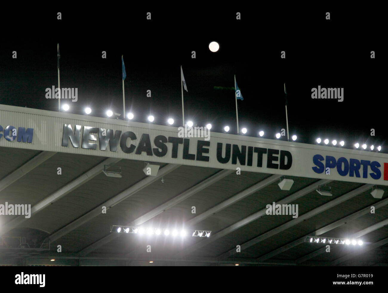 A full moon over Newcastle United's St. James' Park Football Stadium before the Barclays Premier League match. Stock Photo