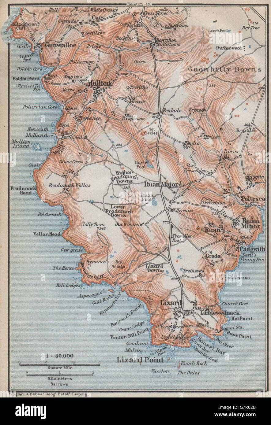 The Lizard Cornwall Map The Lizard Peninsula. Mullion Ruan Goonhilly Downs Topo-Map. Cornwall, 1910  Stock Photo - Alamy