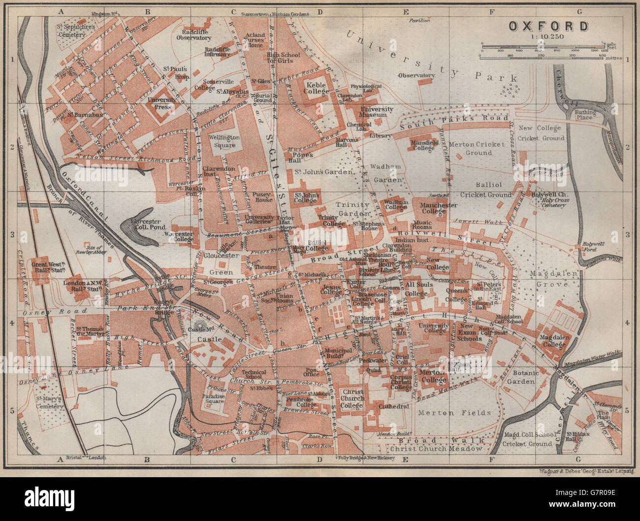 OXFORD Antique Town City Plan Colleges Oxfordshire BAEDEKER 1910   Oxford Antique Town City Plan Colleges Oxfordshire Baedeker 1910 Old G7R09E 