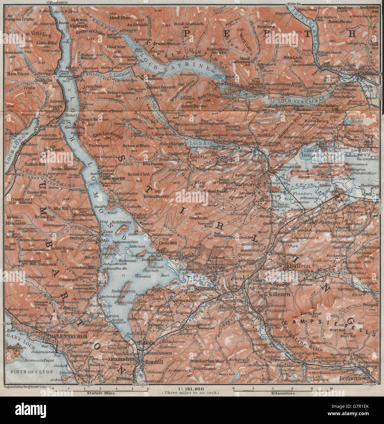 LOCH LOMOND & THE TROSSACHS. Helensburgh Balloch Drymen. Scotland, 1910 map Stock Photo