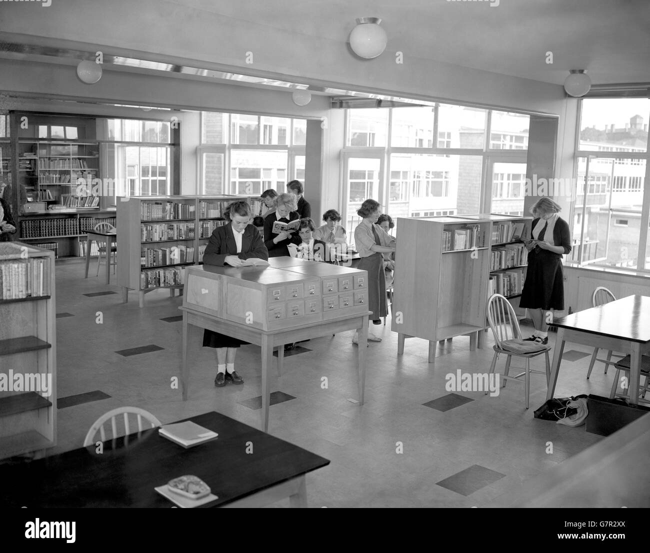 The library at Kidbrooke School in Greenwich. The school is one of the first purpose built comprehensive schools in the country, and was designed by the architect Charles Pike. Stock Photo