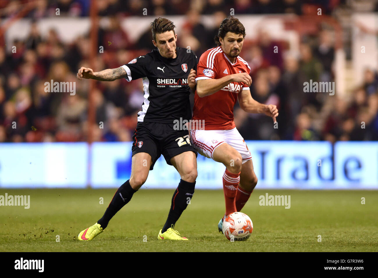 Nottingham Forest's Eric Lichaj (right) and Rotherham United's Matt ...