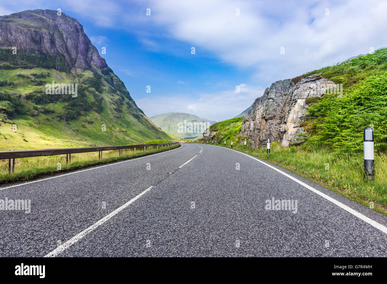 Empty Asphalt Road A82 across Scottish Highlands Stock Photo