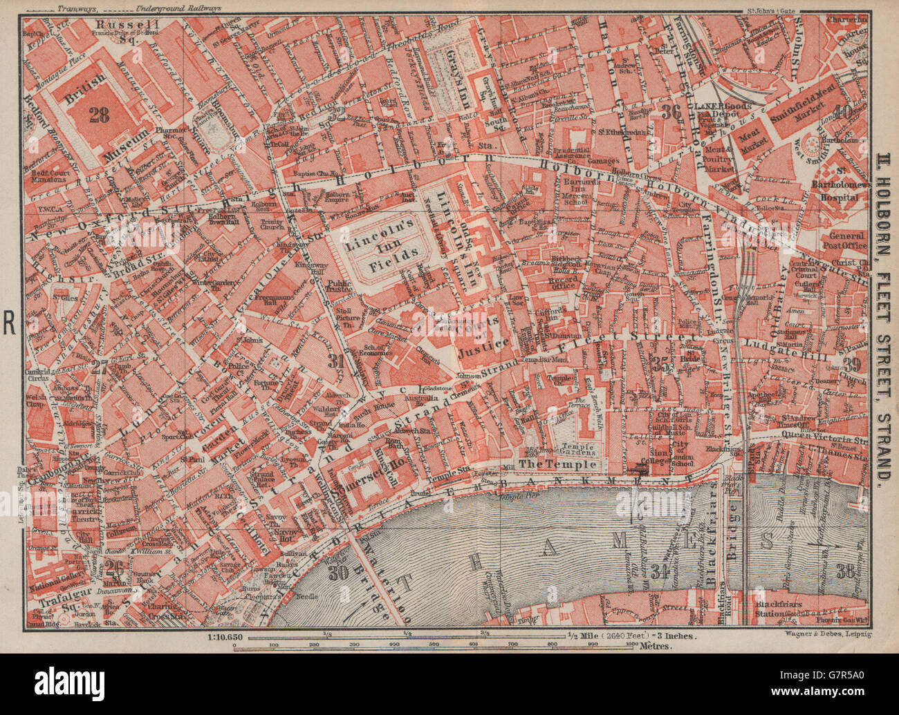 LONDON Holborn Fleet Street Strand Covent Garden Bloomsbury Smithfield, 1930 map Stock Photo