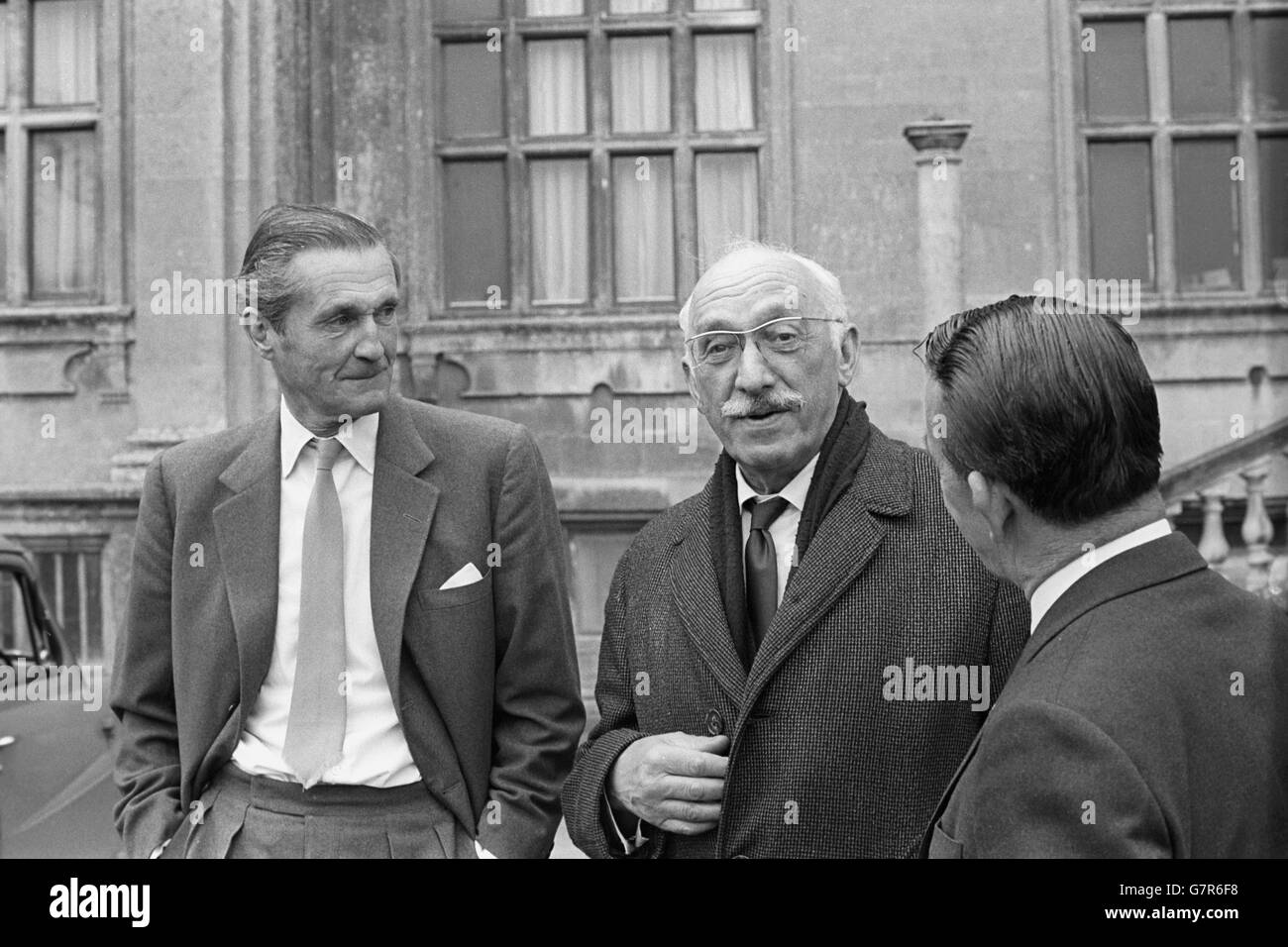 Lord Bath (l) with Marcus Lipton M.P pictured at Lord Bath's estate at Longleat, Wiltshire where Lord Bath has introduced lions as an additional attraction to visitors to the estate. Mt Marcus Lipton, who is to raise a question in the Commons about having lions in the park, was at Longleat at the invitation of Lord Bath to see the security arrangements. Stock Photo