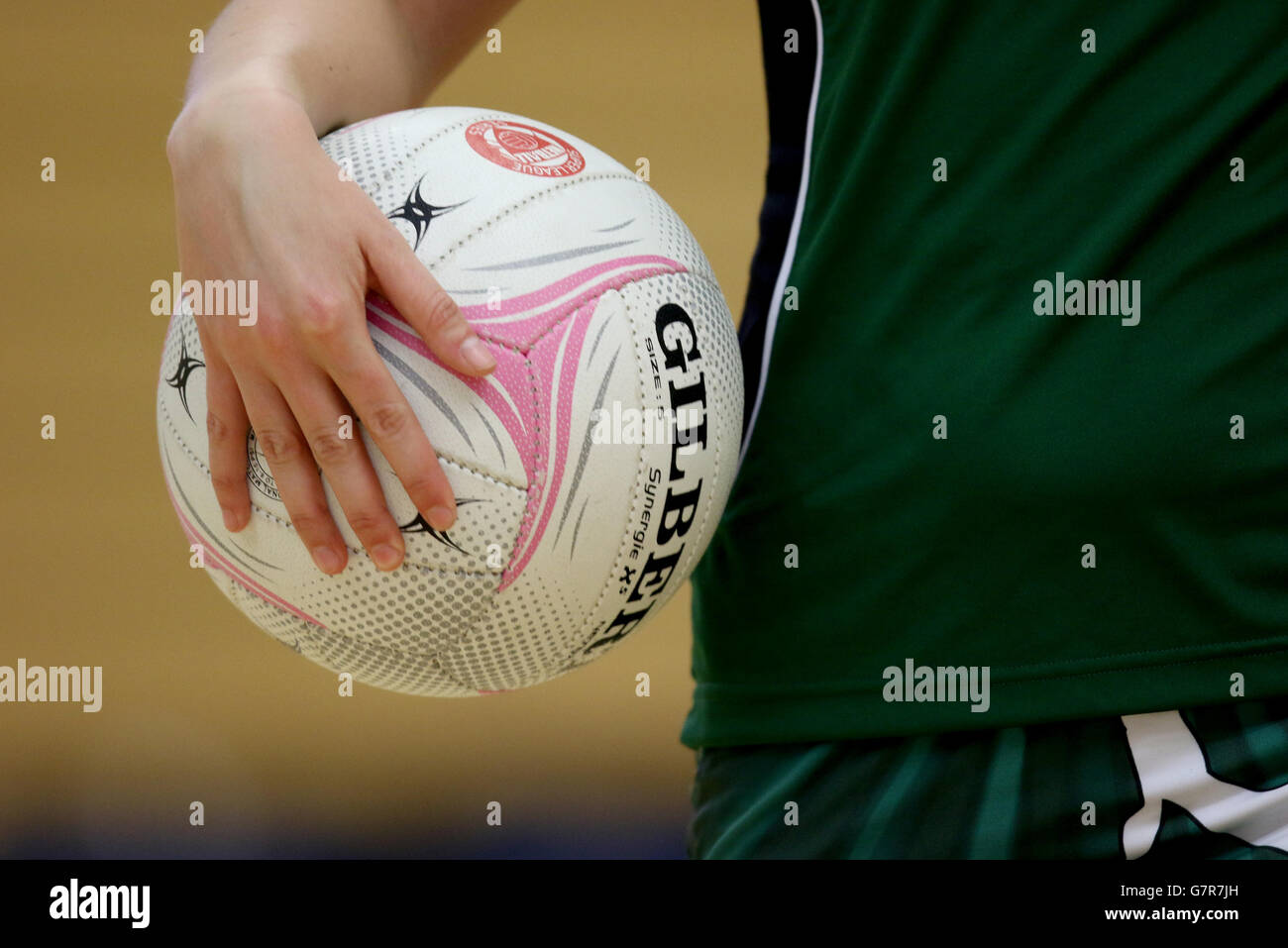 Netball - Superleague - Team Northumbria v Celtic Dragons - Sport Central Northumbria. A general view of a Netball player holding a ball. Stock Photo