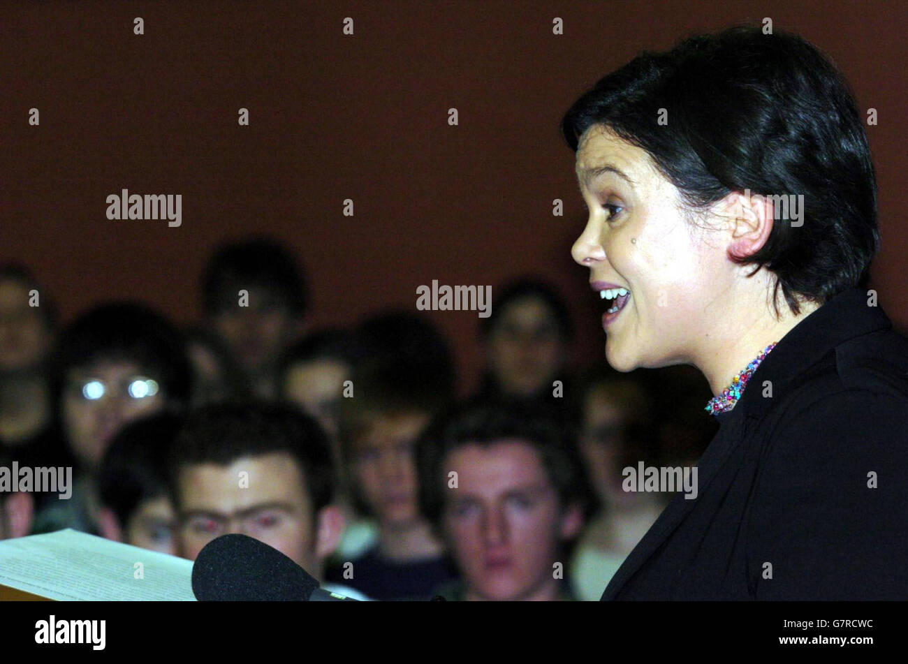 Sinn Fein MEP, Mary Lou McDonald, speaking at the Trinity College, at the Dublin University Philosophical Society debate. Stock Photo