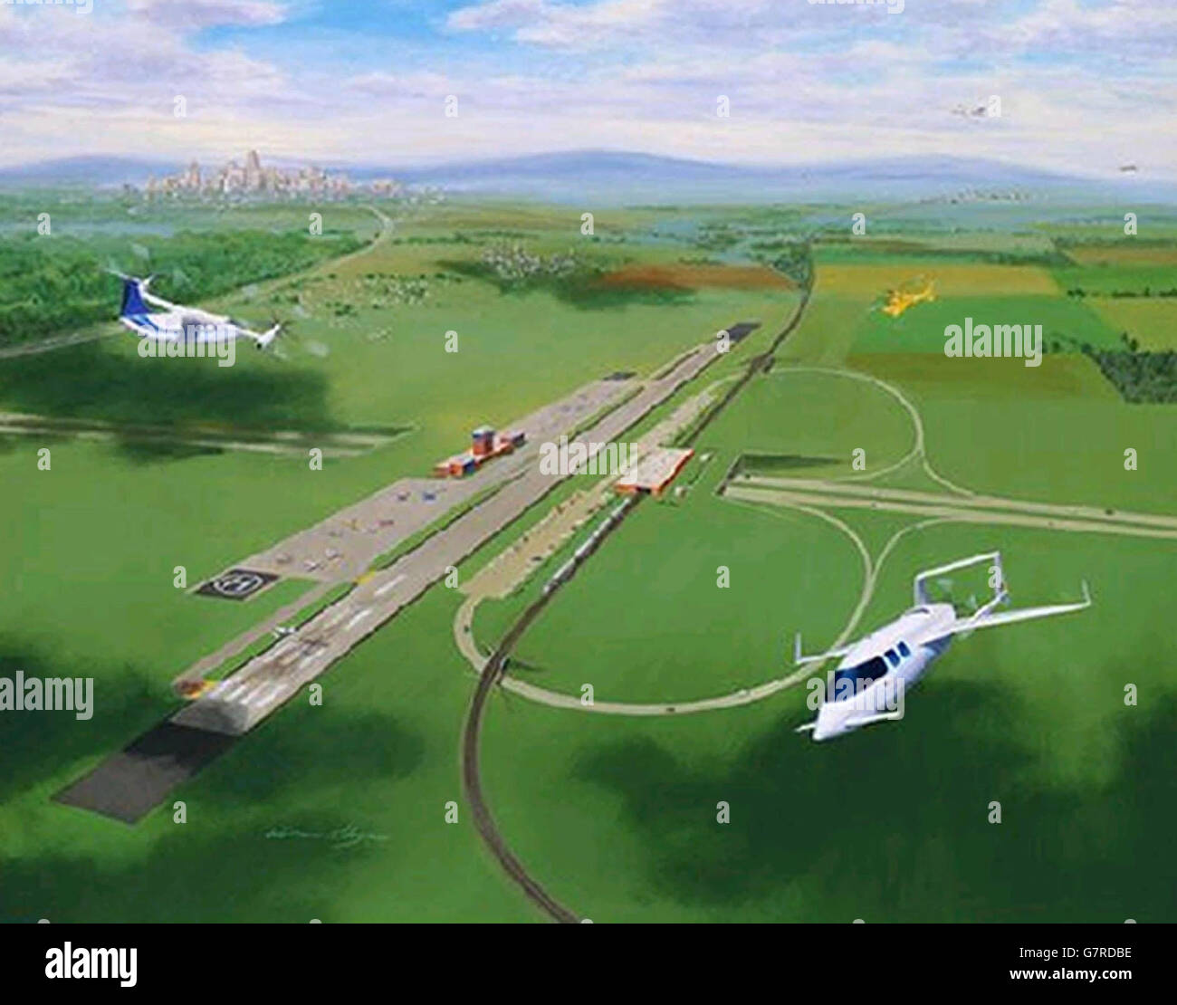 Undated NASA artist's concept of a group of SATS aircraft landing. A