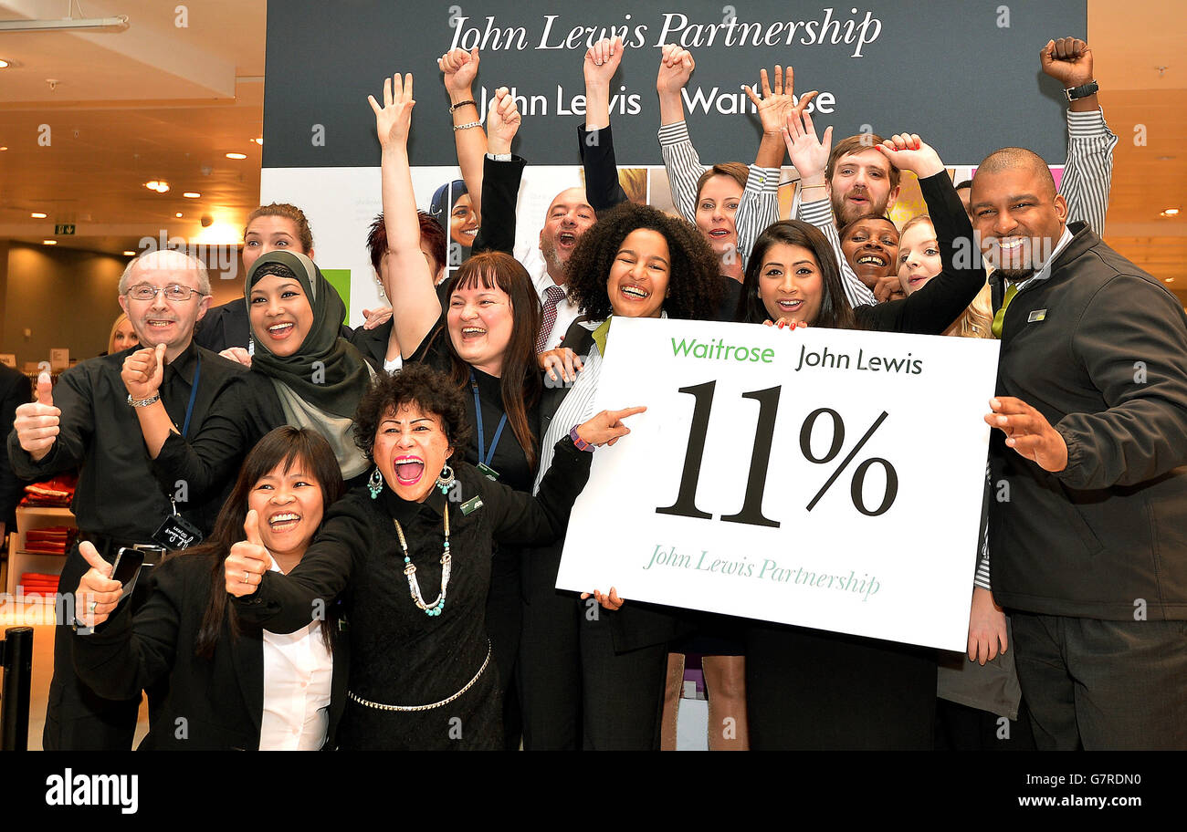 Staff at John Lewis in Oxford Street, London, celebrate the annual