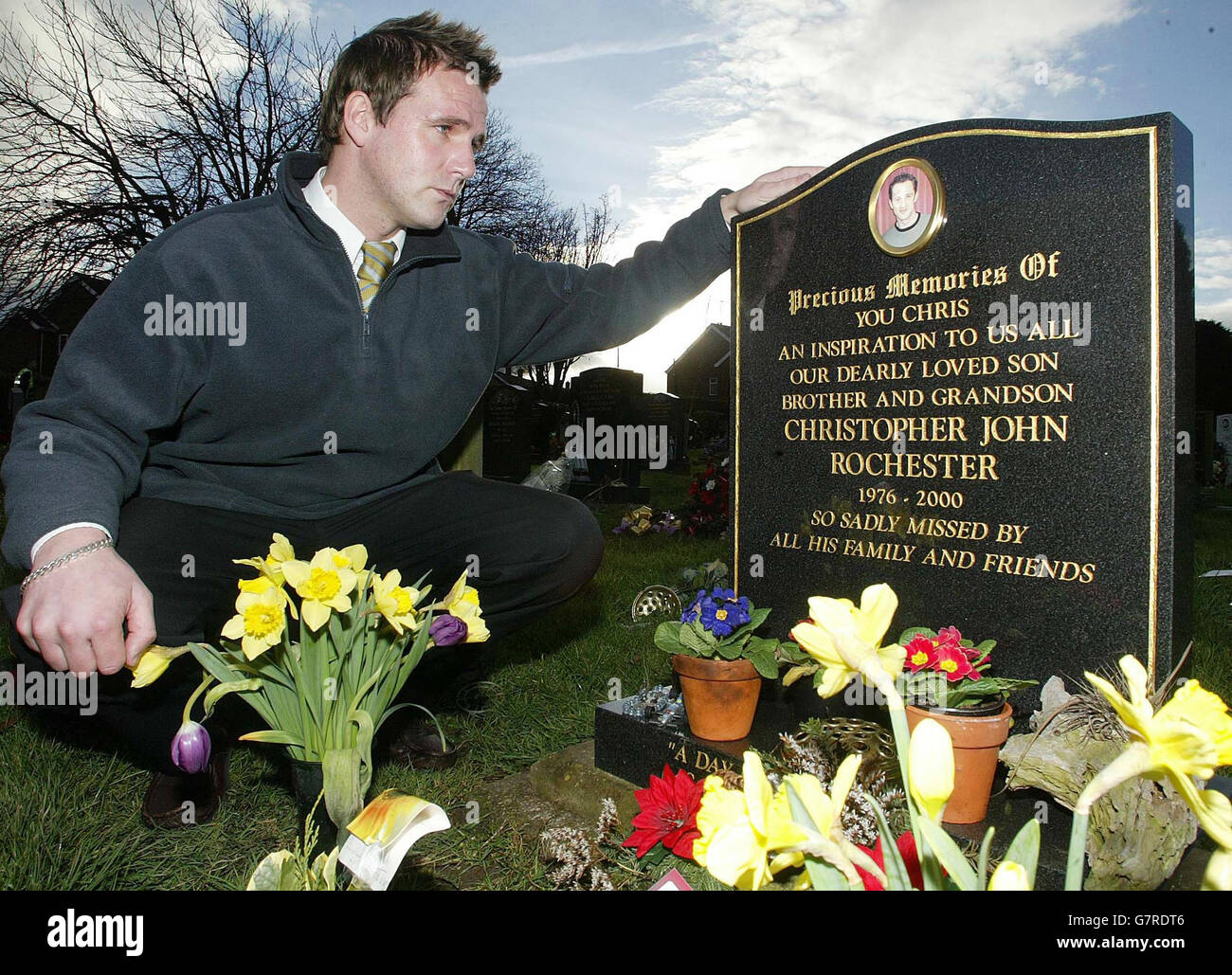 Christopher Rochester manslaughter appeal. Keith Rochester by his brother Christopher's grave. Stock Photo