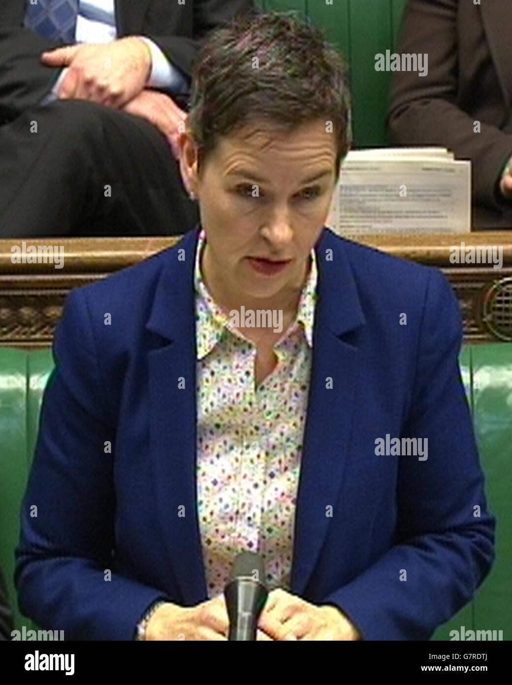 Shadow Secretary of State for International Development Mary Creagh responds to Development Secretary Justine Greening's statement in the House of Commons, London, announcing that Queen Elizabeth II has signed off on plans to award a special medal to Britons who have helped in the fight back against Ebola in Sierra Leone. Stock Photo