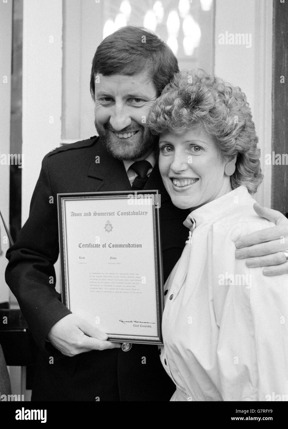 35,000 bank raid in Bristol 1983. One bullet hit PC Burns in the teeth, which broke its force and saved his life. Stock Photo
